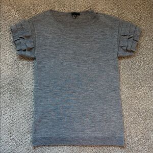 Gray Short Sleeve Sweater with Ruffle Detail